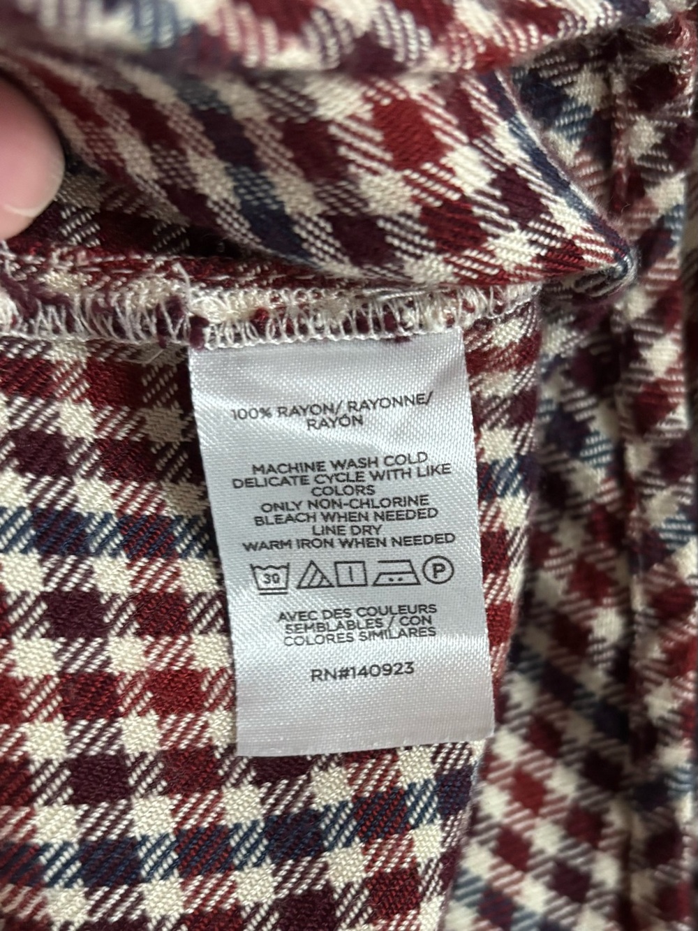Sz L LOFT Outlet Plaid Rayon Popover Blouse Burgundy Navy Cream - Picture 6 of 6